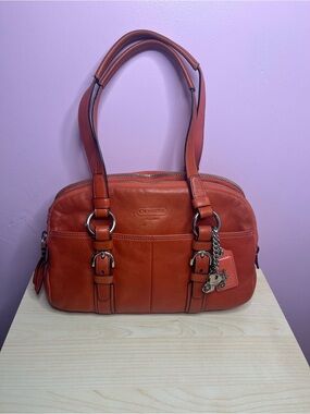 Coach Orange Leather Double-Handle Shoulder Bag